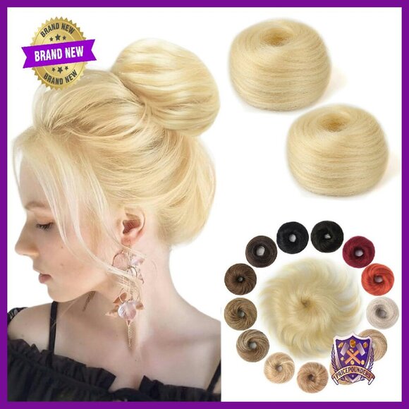 Human Hair Bun Piece Natural Curly Stretchy Elastic Donut Updo Messy Bun